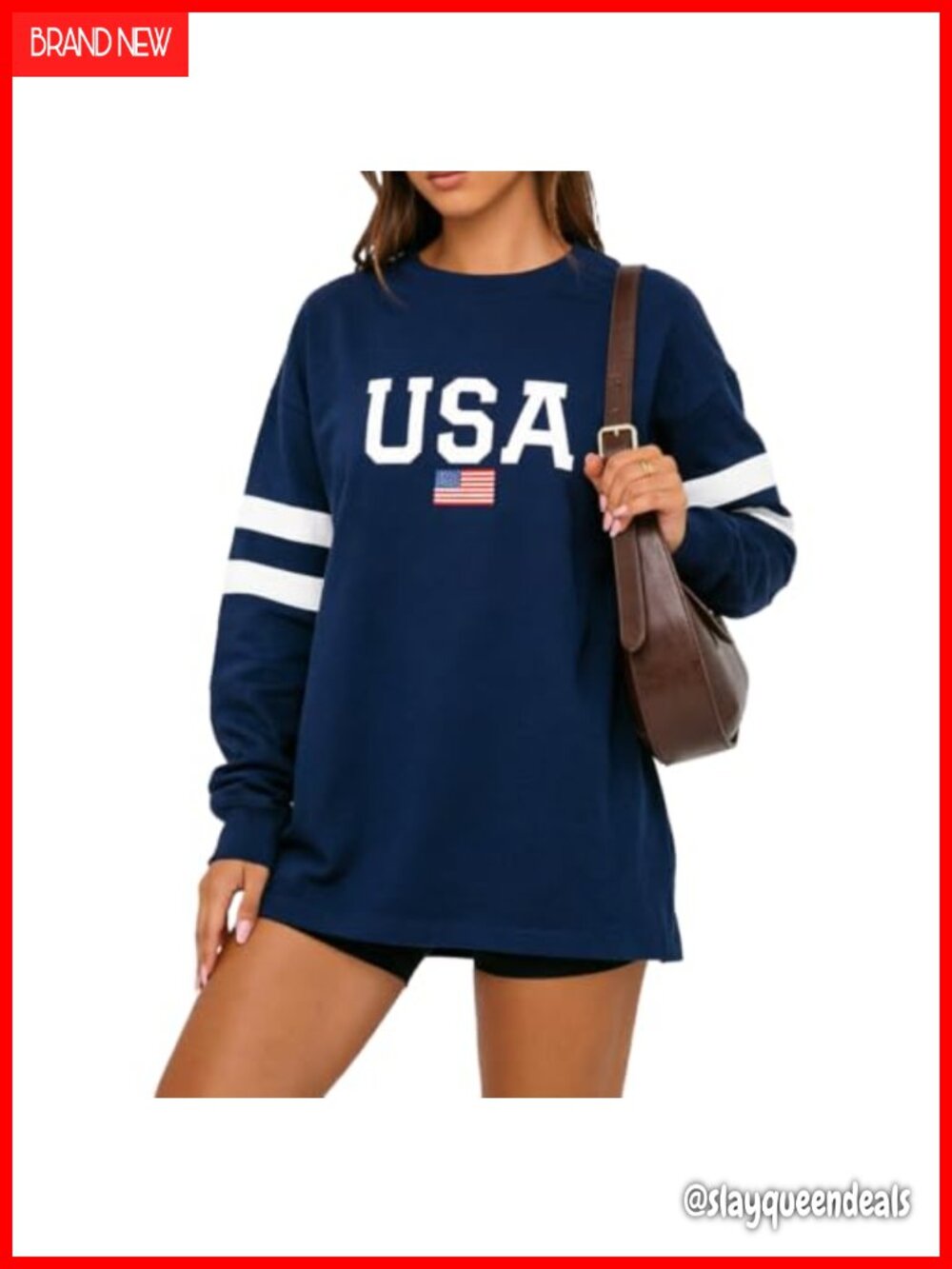 Oversized USA Letter Print Crewneck Pullover Sweatshirt